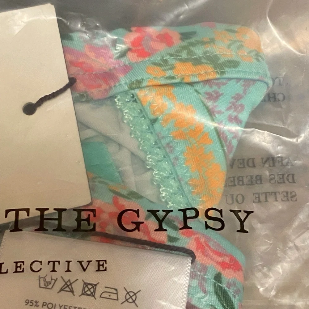 SPELL TEAL GREEN PINK FLORAL PRINT SAGE CITY LIGHTS TRI BRALETTE TRIANGLE BRA - Picture 4 of 6